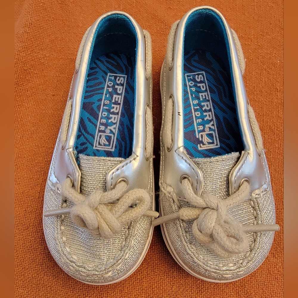 Sperry Silver Moccasins with Decorative Bow